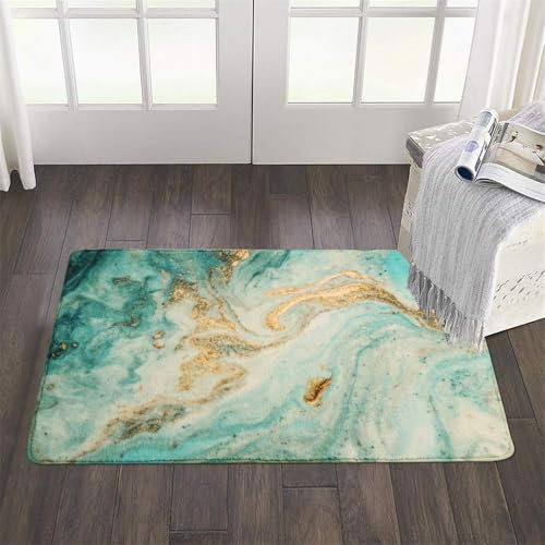 Uphome Area Rugs Luxus-Badezimmerteppich, Türkis-Marmor-Samt-Badteppich, rutschfest, Mikrofaser, saugfähig, maschinenwaschbar, Bodenakzent-Teppich für Nachttisch-Überwurfmatte