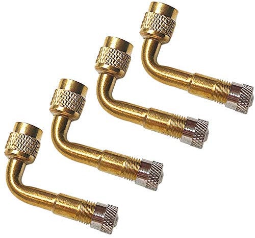 QitinDasen 4Pcs Universal 90 Degree Tire Stem Extender, Brass, Golden, Schrader Valve Adapter, Car Truck Motorcycle Bike Scooter
