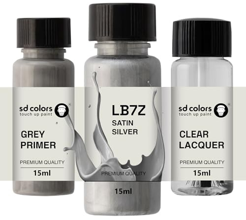 SD COLORS Reparaturlack LB7Z, Satin, Silber, 15 ML, Reparatur-Pinsel, Farbcode LB7Z, Satinsilber