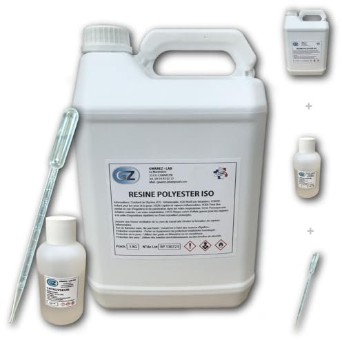 Résine polyester iso 5 kg + Catalyseur 100 gr + Pipette de dosage.