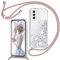 TUUT Handyband für Samsung Galaxy S21 5G Hülle mit Band, Glitzer Treibsand Handyhülle mit Kordel zum Umhängen Transparent Stoßfest Schutzhülle mit Kette Schnur, Quicksand Necklace Case in Roségold