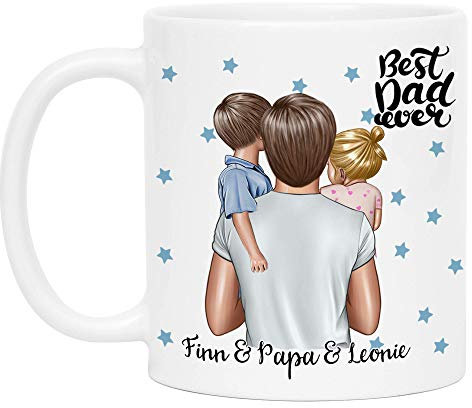 Kiddle-Design Vater Kind Tasse Personalisiert Name und Frisur Papa Kinder Tochter Sohn Baby Geschenk Kaffeetasse für Väter Vatertag Geschenk