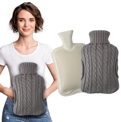 Almineez 2L Hot Water Bottle Body Warmer with Hand Warming Pocket – for Back Neck Shoulder Leg Arthritis Pain Relief Aches Cramp (Grey)