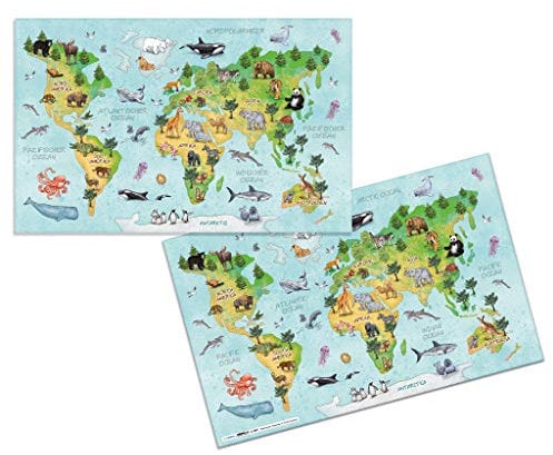 HERMA 19667 Schreibtischunterlagen Kindergarten Weltkarte, 3 Stück, abwischbare Kinder Schreibunterlagen aus Karton, 55 x 35 cm, beidseitiges Motiv Tischunterlagen Set für Mädchen & Jungen