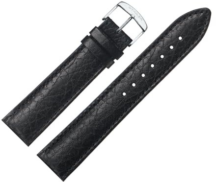 Stailer Uhrenarmband mit Edelstahl-Metallschließe - Aus echtem, hochwertigem Leder mit Alligatorprägung - 18mm - Ersatzarmband für Uhren - Für Damen und Herren - Schwarz mit Büffelprägung