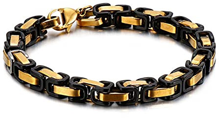 Beydodo Edelstahl Armband Schwarz Gold 21CM, Armbänder Herren Königsarmband Breit 6MM mit Karabinerverschluss Freundschaftsarmband Armbänder Partner für Männer Jugend