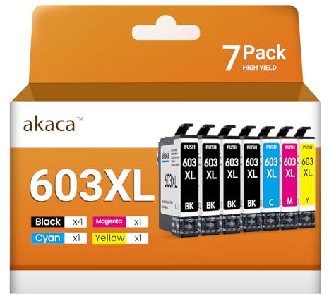 akaca 603XL Kompatibel Druckerpatronen Tintenpatrone mit Epson 603 603XL Patronen für Expression Home XP-2100 XP-3100 XP-3150 XP-4100 XP-4150, Workforce WF-2830 WF-2835 WF-2840 (‎‎‎‎‎‎‎7er-Pack)