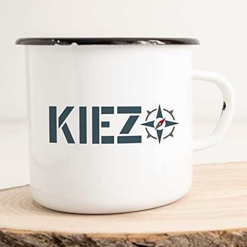 huuraa Emaille Tasse Kiez Kompass Geschenk Kaffeebecher Vintage 300ml Kiez Kompass Geschenkidee