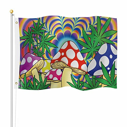 Yekiua Pilzflagge, 3 x 5 Unkrautschimmer, Regenbogenfarben, UV-beständig, lebendige Farben – Leinwandkopf, doppelt genähte Flagge mit Messingösen, bunt