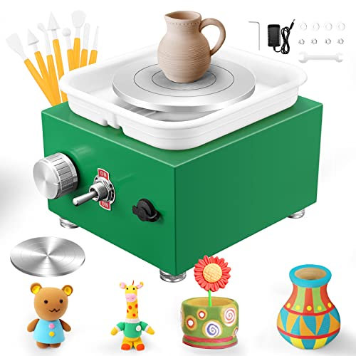 Mini Pottery Wheel 2000RPM Electric Pottery Wheel with Removable ABS Basin and 6.5cm-10cm Turntable Fingertip Clay Wheel Adjustable Speed Clay Tool Machine for Art Craft Gift (Green)