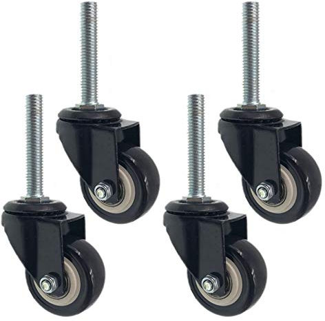 WLKINF Roulettes à tige pivotante de 1,5 pouces 38 mm, mobiles, roues meuble en polyuréthane noir, hauteur la filetée 40 charge 100 kg, avec écrou, 4 pièces (frein + universel M8) (u