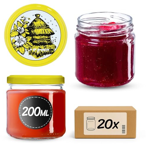KADAX 20er Set Einmachgläser 200ml TO66, Marmeladengläser Vorratsgläser Mason Jar mit Schraubdeckel, Luftdicht & Spülmaschinenfest, Honig- & Dessertgläser