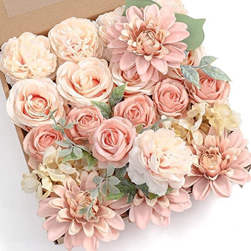 SONGNASS Künstliche Blumen Combo Box Set Farbverlauf 'Pfirsich' - 1 Stück, Größe: 7,6 cm x 20,3 cm x 22,9 cm, Blume, romantisch, elegant, Blumenarrangement, Hochzeit, Babyparty, Heimdekoration