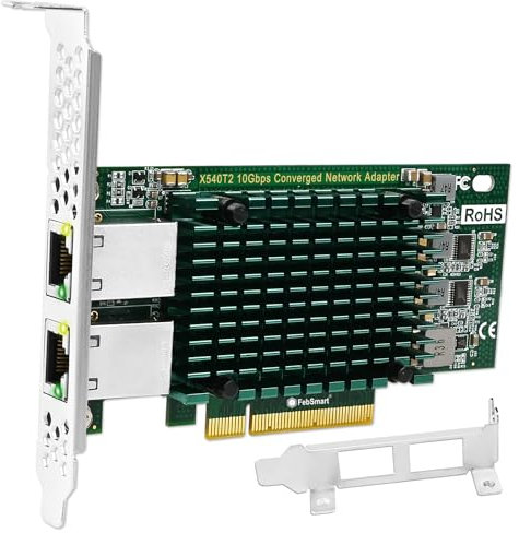 FebSmart Interface PCIE X8 vers 2 ports RJ45 10 Gbit/s, contrôleur Ethernet Intel X540-AT2, 2 cartes NIC PCIE 10GbE Interface RJ45, adaptateur réseau convergé PCI Express 10GbE (X540T2)