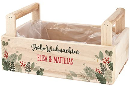 Herz & Heim® Pflanzkorb als Deko- oder Verpackungsaccessoire zu Weihnachten/mit Motiv und Wunschtext personalisiert 2 Griff - Weihnachtsgrün