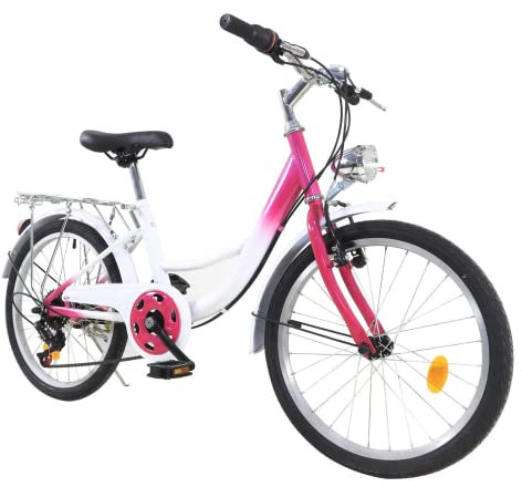 Lightakai 20 Zoll Kinderfahrrad, 6 Gang Jugendfahrrad Kinderfahrrad Mädchen Fahrrad rosa Kinderrad Citybike mit Lampe für Kinder Geeignet von 110 cm bis 140 cm
