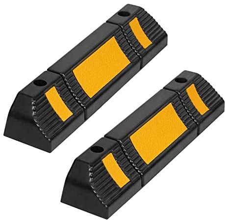 TRMLBE Gummi Radstopper für Garage 2 Stück Radstopp Parkbegrenzung Parkplatzbegrenzung mit Reflexionsstreifen Parkstopper Anfahrschutz Radstopp für Parkplätze und Garage 60x12x10cm (Schwarz + Gelb)