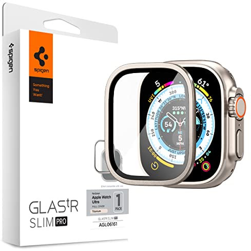 Spigen Glas.tR Slim Pro Vetro Temperato compatibile con Apple Watch Ultra 49mm, Titanium, con Cornice Colorata, Cristallino, Durezza 9H Pellicola prottetiva