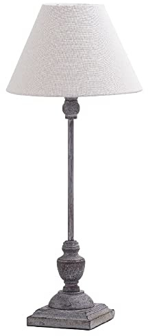 Grey Washed Wood Vintage Rustic Candlestick Table Lamp with Linen Fabric Tapered Shade | 59cm Height | 1 x SES E14 Lamp Bulb Required | UK Approved | in-Line On Off Switch | Wooden Lathe Turned