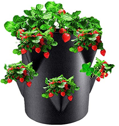 Truejoy Fioriere per fragole all'aperto, vasi per piantare fragole da giardino con 6 tasche laterali per coltivare | vasi da giardino da 7 galloni, tessuto non tessuto traspirante portatile per