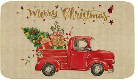 comfoyar Merry Christmas Fußmatte 43 x 75 cm, LKW Fussmatte Weihnachten, Weihnachts Willkommen Türmatte, rutschfest Waschbar Dauerhaft Schmutzfangmatte, Schmutzfänger Teppich für Innen Außen