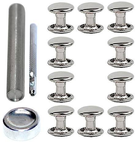 YiChuangXin Hohlnieten für Leder, Ledernieten, Doppelkappe Nieten, Gürtelnieten Kappe (Silber mit Werkzeug, 10mm 45Stück)