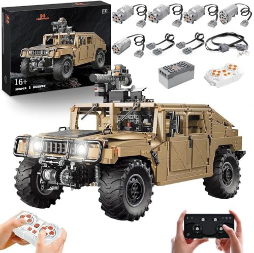 Technik Auto für Humver H1, Mit Motoren Set, 1:8 Groß Automodell Bausatz, 3935 Teile Klemmbausteine Humver H1 Auto MOC Set, Kompatibel mit Humvee Technik