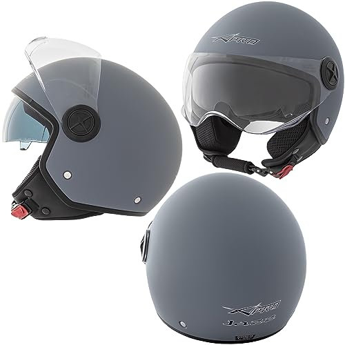 Casco Jet Moto Aperto Visiera Scooter Antigraffio Parasole ECE 22-06 Grigio Opaco XS