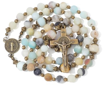 KOMI Amazonite Sone Beads Rosary Catholic for Women Gemstone Rosary Beads Necklace Rosarios Catolicos Catholic Gifts
