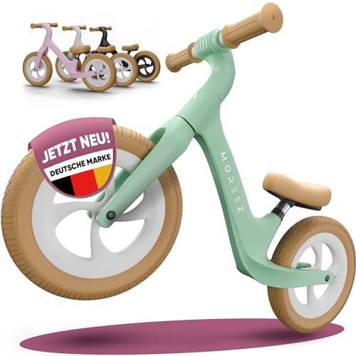 MOREEZ® Laufrad ab 2 Jahre [2-5 Jahre] Ultraleichtes Kinder-Laufrad mit Sturzschutz, Ergonomischer Sitz, 50Kg Pannensichere 12 Zoll Räder, Fußstütze, Höhenverstellbar Mädchen Junge Grün