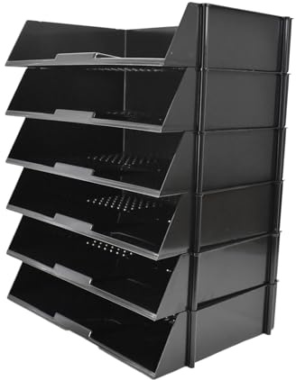 Deflecto A4 Pk of 6 x Essential Wide Letter Tray Classic Black, A4 paper tray organiser, letter organiser storage, desk trays - CP028YTBLKX6 - Pk of 6
