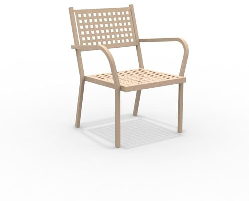 MONDO VIRO Niedriger Sessel aus Metall für den Garten, Alice, stapelbar, 65 x 63 cm, Höhe 77 cm (Beige, 2)