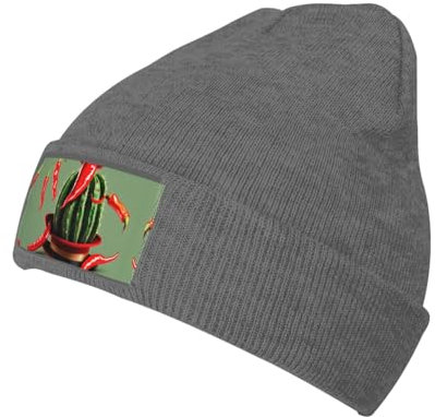 SSIMOO Kaktus-Mütze und Chilischote, stilvolle Strickmütze für Erwachsene, perfekte lässige Mütze für drinnen und draußen, Kaktushut und Chilischote, Einheitsgröße