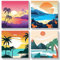 MOGTAA 4 Pack Landschaft Malen Nach Zahlen mit Rahmen, Sonnenuntergang Malen nach Zahlen Kits für Erwachsene Kinder, DIY Ölgemälde Leinwand Set Acrylic Malerei Bilder für Home Dekor (20x20cm)