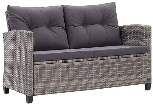 LAPOOH 2-Sitzer-Gartensofa mit Kissen, Outdoor Sofa, Gartenbank, Gartenlounge Outdoor, Balkon Sofa, Liegesofa, Outdoorsofa, Grau 124 cm Poly Rattan
