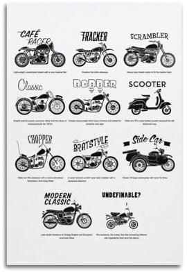 Vintage Motorcycle Poster Brat & Cafe Racer & Tracker & Scrambler & Bobber & Chopper Poster Decorative Painting Canvas Wall Posters And Art Picture Print Modern Family Bedroom Decor Posters 20x30inch(
