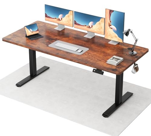 Flamaker Höhenverstellbarer Schreibtisch Ganze Tischplatte 160 x 60 cm Elektrischer Schreibtisch Höhenverstellbar für Steh-Sitz, Computertisch mit Memory-Funktion,Standing Desk,Vintagebraun