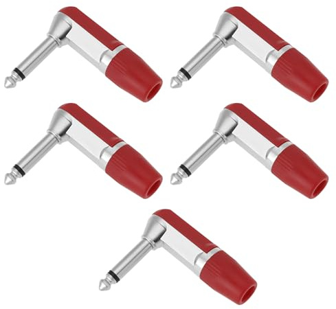 YINETTECH 5 Stück 1/4 Zoll 6,35 Mm Mono-TS-Klinkenstecker 90 Grad 2-poliger Nickel-Stecker für Mikrofone Kopfhörer Audio Video AV PC (rot)