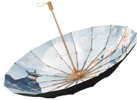 NICEDUDE Regenschirm Faltender Regenschirm Mit Chinesischem Vintage-Design, Uv-Schutz, Doppelter Gebrauch Für Sonne Und Regen-unter DREI Falten 16 Knochen -vinylblüten