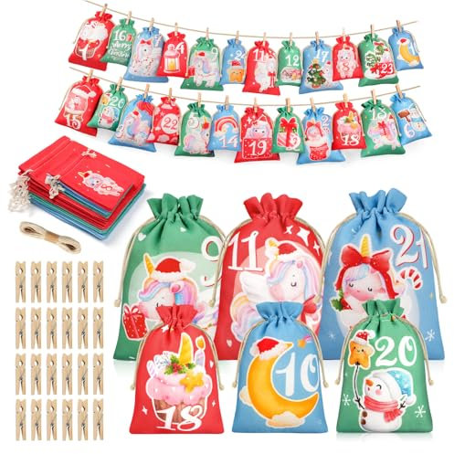 Edonkvi Adventskalender zum Befüllen Kinder, 24 Weihnachtskalender Selber Machen Säckchen Stoff, Jutesäckchen Groß Tüten Selbstgemachter, Kalender Selbstbefüllen Befüllbarer für Mädchen Jungen