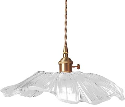 Milageto Lampada a sospensione a forma di fiore Lampada a sospensione in vetro a forma di fiore Lampada da soffitto classica estetica Lampadario a forma di, L Clear