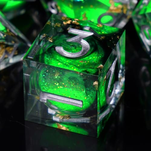 ORUZA 7 Stück Polyedrische DND Würfel Set Liquid D&D Core Würfel D4 D6 D8 D10 D12 D20 D% Treibsand Spielwürfel für Dungeons and Dragons RPG MTG Pathfinder Rollenspiele Spielwürfel