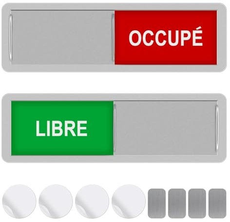 GlasFlength Panneaux de Porte LIBRE/OCCUPÉ avec 4 Adhésives Rondes, 17,7x5.2cm Enseigne Coulissante Magnétique Libre/Occupé Signe Décoratives pour Réunion Toilettes École Bureaux WC (Argent)