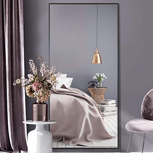 Full-Length Black Aluminium Metal Leaner Wall Mirror: 174 x 85cm – Large, Durable Frame, bedroom, hallway, bathroom or dressing room Wall Mirror