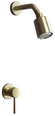Luxuriöses gebürstetes goldfarbenes Badezimmer-Duscharmatur-Set mit verdecktem Duschsystem in der Wand, Kupfer-Duschkopf und Badewannenspray, Regendusche, modernes Chrom-Finish