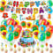 44PCS Block Birthday Decorations, Balloons Cake Toppers with Happy Birthday Banner, Party Decorations for Kids Boys Girls
