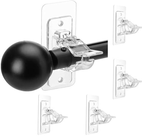 Fleymu Lot de 4 Supports de Tringle à Rideaux Auto-Adhésifs Transparents sans Perçage en Plastique Haute Résistance pour Salle de Bain, Cuisine, Salon