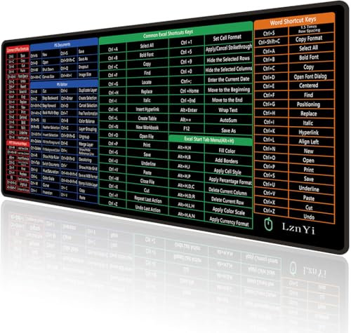LznYi Excel Mauspad 60x30 cm – Wasserdichtes Großes Mauspad mit Excel Tastenkürzeln für Büro & Gaming (60x30 Excel05)