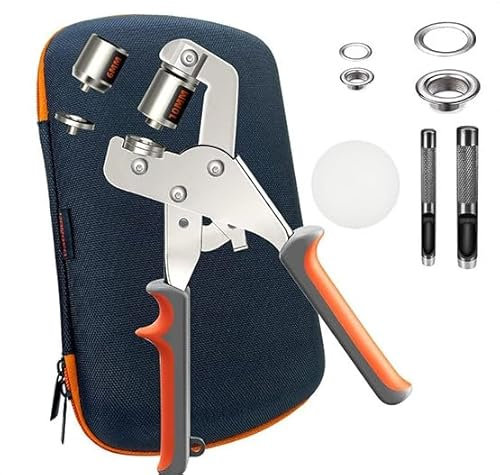 Vasmeiy Remachadora Ojales, Juego de Alicates de Ojal con 400 Ojales, 200 × Ø6 mm y 200 × Ø10 mm, Remachadora Ojales Magnético con Cabezales de Perforación Intercambiables para Lonas, Cuero, Tela