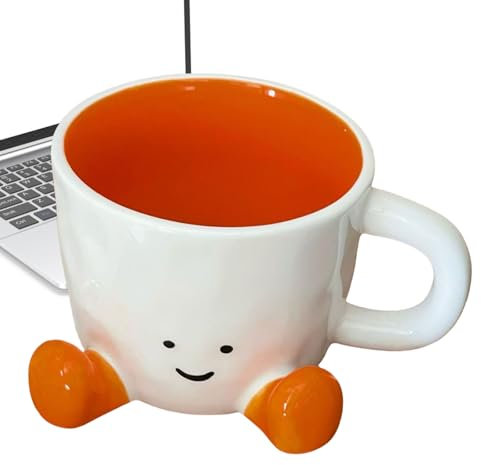 Cute Coffee Cup, Tea Mug with Feet, Hand-Shaped Ceramic Pen Holder, Decorative Desk Accessory & Aesthetic Drinking Cup for Milk and